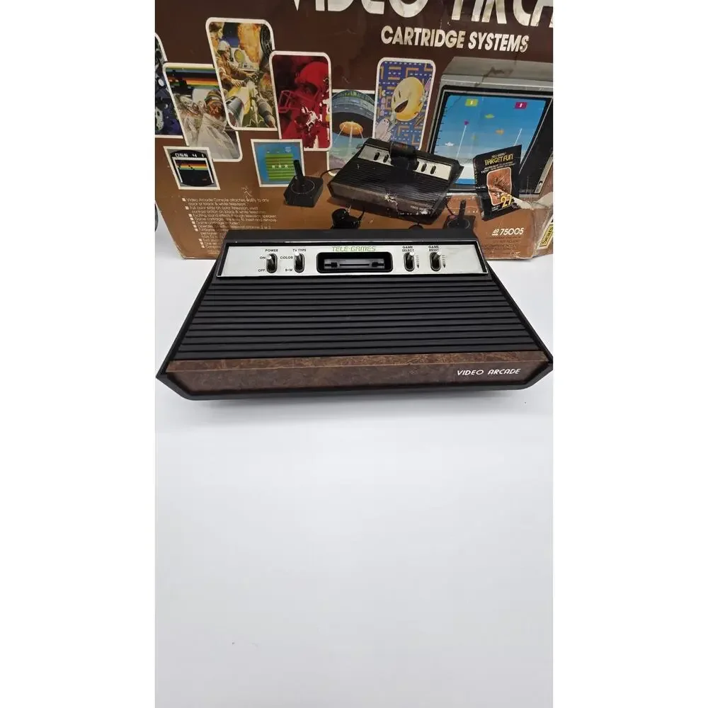 Vtg ATARI 2600 Sears Tele-Games Video Arcade Console With Games & Original Box